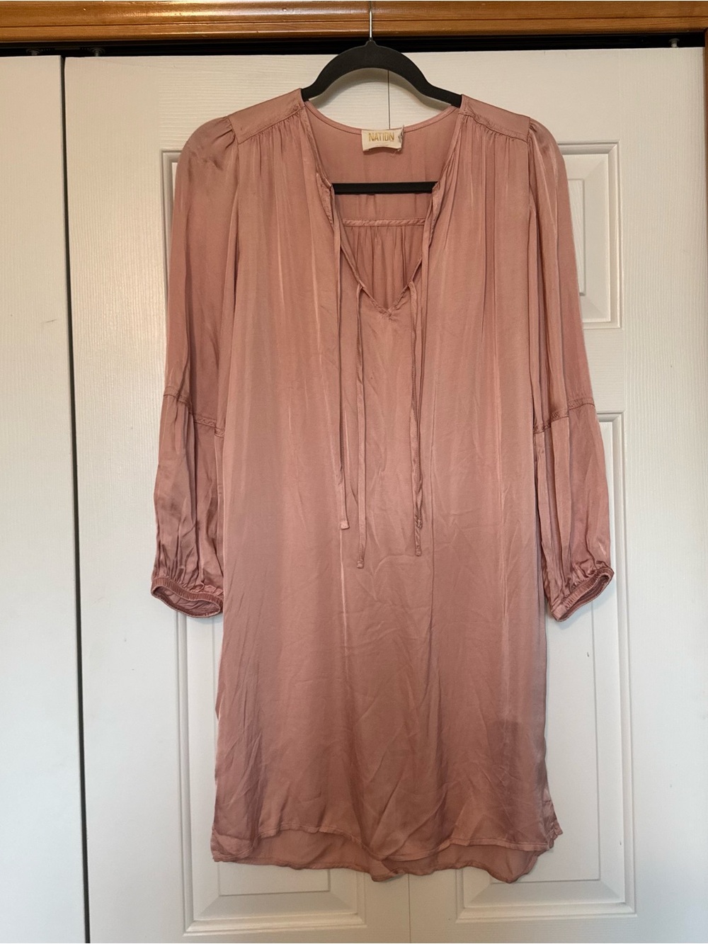 NATION LTD Viscose Satin peasant dress in dusty mauve